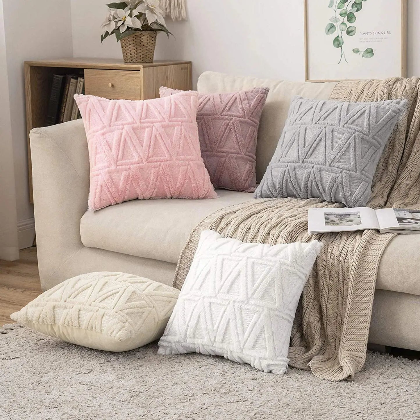 Plush Embroidered Cushion Cover