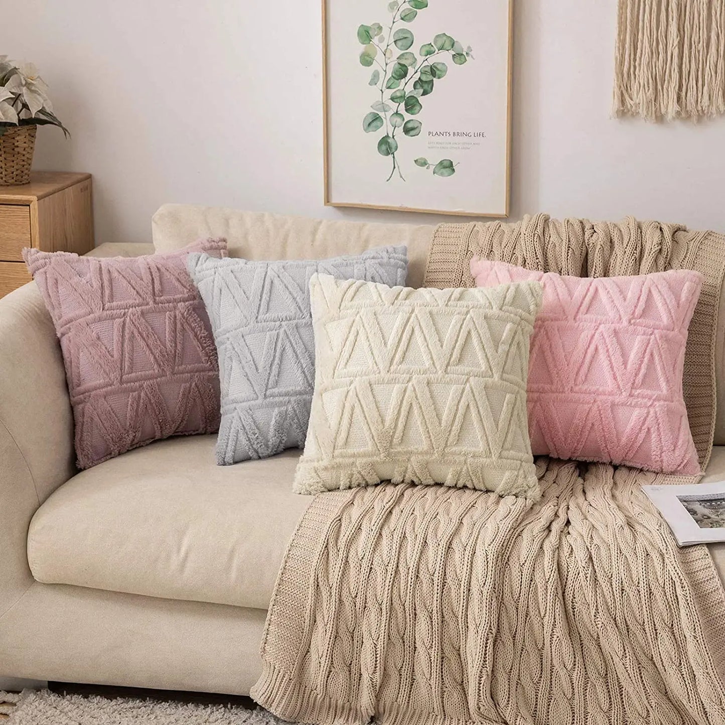 Plush Embroidered Cushion Cover